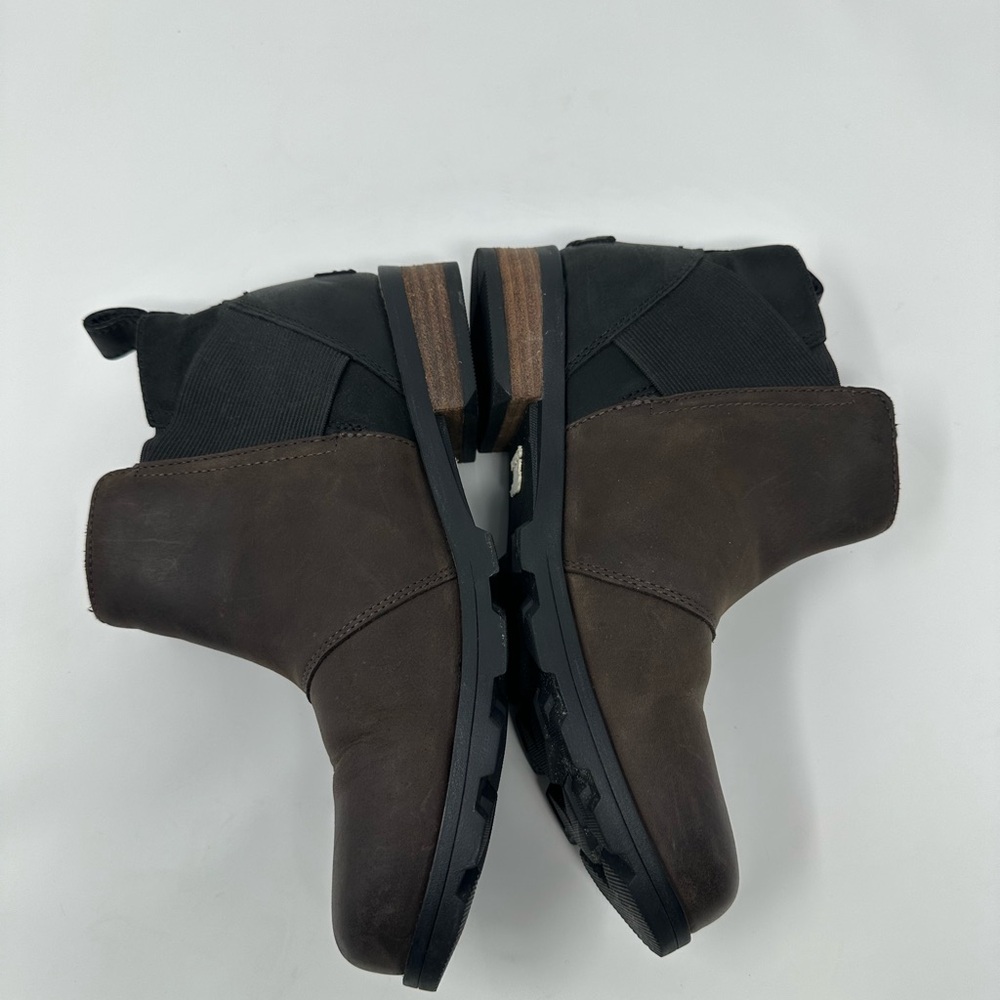 Sorel Womens Size 7 .5 Emelie Chelsea Boots Quarry Black Leather Waterproof Shoe - Picture 4 of 12
